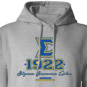 Sudadera con Capucha Gris con Letras Sigma Gamma Rho Serigrafiadas para Mujer, Sudadera de Sororidad Griega, Manga Larga, Ropa Universitaria Personalizada - Product Image 5