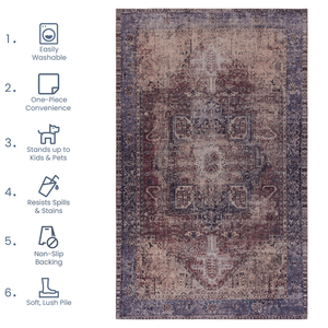 MAVAL Burgundy Washable <b>Runner</b> <b>Rug</b> 2 6 X 10 Inches Elegant Style - Product Image 5