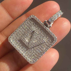 Iced Out <b>Pendant</b> Necklace Micro Pave CZ <b>Initial</b> Charm Hip Hop Jewelry Luxury Bling Square Design Sparkle - Product Image 1