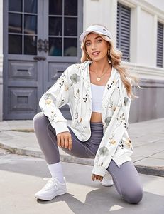 Sudadera con Capucha Blanca con Estampado Floral para Mujer, Manga Larga, Corte Holgado Informal, Proveedor Mayorista de Logotipos Personalizados - Product Image 4