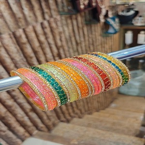 Premium Quality <b>Glass</b> Multi Set With Golden <b>Glass</b> Stone <b>Bangles</b> Beautiful Colours Perfect For All Occasions - Product Image 1