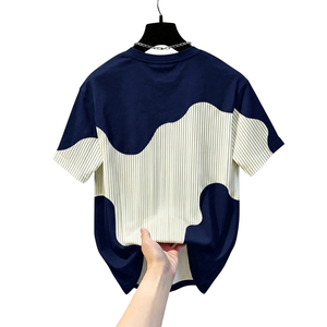 Mens Color Block Striped T <b>Shirt</b> Short Sleeve Crew Neck Casual Streetwear Contrast Panel <b>Patchwork</b> Fashion Wholesale Apparel - Product Image 2