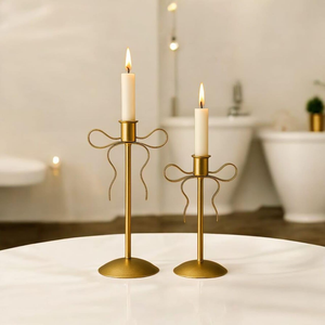 Juego de Portavelas de Latón Dorado Hecho a Mano, 2 Soportes para Velas Cónicas, Decoración Minimalista para el Hogar, para Mesa de Dormitorio, Sala de Estar, Navidad, Pascua - Product Image 3