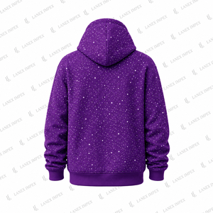 เสื้อฮู้ดผู้ชายสีม่วงประดับเพชรเทียม สกรีนโลโก้ได้ สไตล์สตรีทแวร์ลำลอง เสื้อฟลีซแขนยาวมีฮู้ด แฟชั่นเสื้อฮู้ดฤดูหนาว - Product Image 3