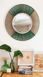 Espejo de pared artesanal de yute tejido con mariscos, espejo bohemio hecho a mano, decoración del hogar, hecho en Vietnam - Product Image 2