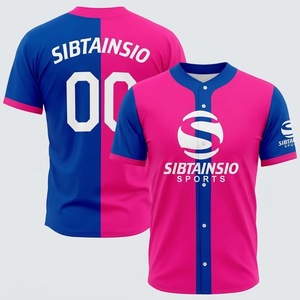 Maillot de baseball personnalisé sublimé bicolore rose et bleu, chemise de softball boutonnée, uniforme d'équipe pour hommes, femmes et jeunes, t-shirts d'entraînement - Product Image 1