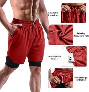 Pantalones Cortos Deportivos de Malla Transpirable de Dos Capas de Poliéster con Cintura Elástica para Correr, Gimnasio y Entrenamiento, Venta al Por Mayor - Product Image 3