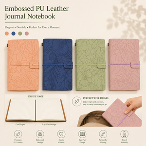 <b>A6</b> Vintage Floral Leather Journal Retro Embossed Flower Travelers Notebook Travel Notepad with Pocket Wholesale - Product Image 4