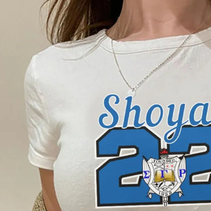 T-shirt court Sigma Gamma Rho pour femme, à manches courtes, ajusté, décontracté, tendance, streetwear, confortable pour tous les jours, OEM ODM - Product Image 2
