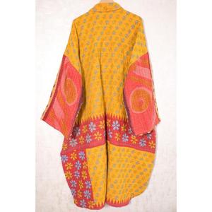 Chaqueta Larga Kantha para Mujer, Abrigo de Algodón Indio Hecho a Mano con Parches, Ropa Exterior Bohemia Vintage - Product Image 4