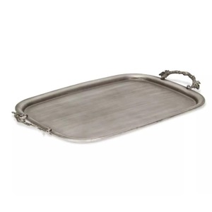 Bandeja Rectangular de Metal Plateado con Asas Tejidas, Bandejas Decorativas Modernas, Paquete Individual - Product Image 2