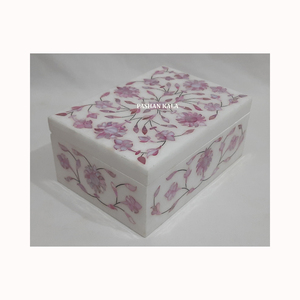 Handmade Floral Design Natural <b>White</b> Marble Mother Of Pearl Inlay Jewellery <b>Box</b> rectangular Shape Use For Home Decor And <b>Gifting</b> - Product Image 6