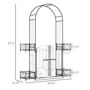 Arco de Jardín de Metal Negro de 7 Piezas con 4 Jardineras y Puertas Dobles para Fiestas, Ceremonias, Cercas, Enrejados y Portones - Product Image 3