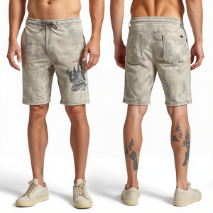 Pantalones Cortos de Felpa Francesa con Lavado Ácido y Diseño de Bordado de Montaña para Hombre, Ropa Casual, Más Vendidos - Product Image 3