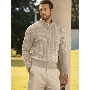 Suéter Personalizado para Hombre, Estilo Casual, Cuello Alto con Cierre de Cremallera, Tejido de Cable, con Función Antiarrugas, Textura de Punto - Product Image 4