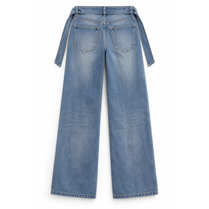Jean en denim pour femme taille mi-haute à jambe large avec ceinture détachable – Bleu vintage coupe décontractée XL délavé foncé - Product Image 2