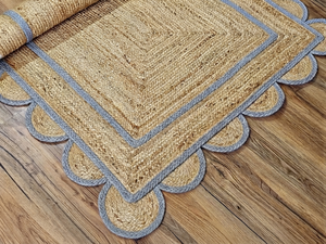 Handwoven Natural Jute Area Rug Gray Border Rectangle Rug Rustic Farmhouse Home Decor - Product Image 6