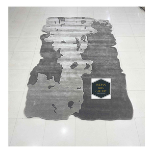 Tapis d'intérieur et d'extérieur classique, irrégulier, abstrait, en nylon tufté à la main haute densité, textures durables, gaufré, style Dubaï, beige gris - Product Image 1