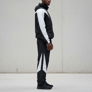 Men's Black White Solid Eco-friendly Lightweight Tracksuit Full <b>Zip</b> <b>Hooded</b> Sporty Jacket Pants Set Windproof Nylon Autumn Wear - Product Image 2