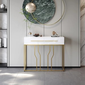 LINEA Modern Entryway Console <b>Table</b> with 2 Drawers <b>White</b> and Gold Console <b>Table</b> for Living Room Luxury Metal Frame Console <b>Table</b> - Product Image 1