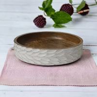 Ensemble indien de cuillère de bol de service de salade en bois de manguier antique de luxe sculpté à la main table écologique pour la fête à la maison ferme unique