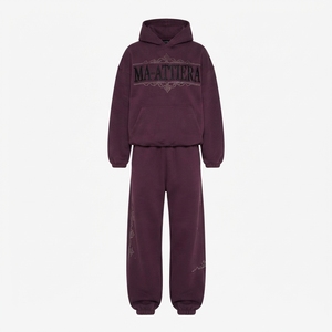 Custom <b>Women</b> Burgundy Rhinestone Hoodie <b>Jogger</b> Set Cotton <b>Fleece</b> Oversized Streetwear Tracksuit Wholesale - Product Image 4