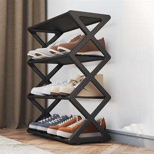 Étagère à chaussures autoportante à 4 niveaux, organisateur de rangement pour chaussures d'entrée avec tubes en acier et structure en X, étagère à chaussures pour couloir - Product Image 4