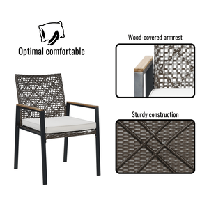 Set da Giardino in Legno di Acacia e Rattan a 5 Pezzi per Tutte le Stagioni, Tavolo da Pranzo con Foro per Ombrellone, Set da Conversazione per Esterni - Product Image 6