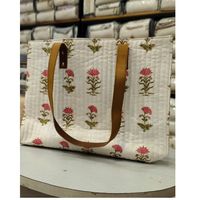 Sacs fourre-tout en toile matelassée structurée, faits main par des artisans de Jaipur, style bohème, légers, imprimés au bloc, avec poignées en cuir, pour l'été et l'automne