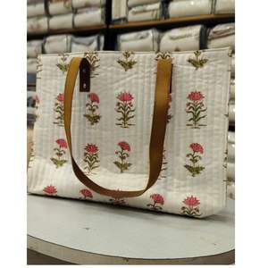 Bolsos de Lona Acolchados Estructurados con Estampado Artesanal de Jaipur, Ligeros, Hechos a Mano, con Asas de Cuero, para Uso Diario en Todas las Estaciones - Product Image 2