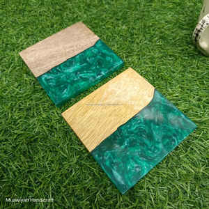 Top Quality Wood And Resin Coaster With Green Dark Color Tea Coffee <b>Glass</b> Holder Coaster For Home Office Hotel Wedding Party Use - Product Image 6