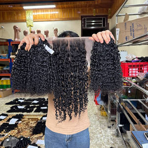 Extensiones de Cabello Humano de Alta Calidad, Cabello Virgen Vietnamita en Paquetes con Cierre de Encaje para Pelucas, Super Double Drawn para Cabello Rizado - Product Image 1