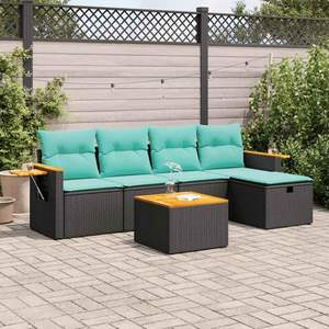 Juego de sofás de patio de ratán sintético negro de 6 piezas con cojines, muebles de sofá para jardín al aire libre - Product Image 1
