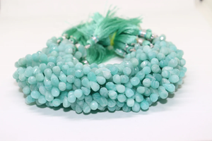 Cuentas de gota facetadas de amazonita, cuentas de piedra de corte lateral Briolette al por mayor en forma de gotas - Product Image 2