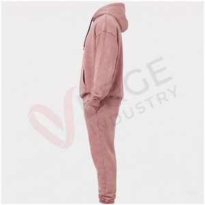 Unisex <b>Pink</b> <b>Tracksuit</b> <b>Set</b> Hooded Full Sleeve Geometric Print Front Pocket Casual Autumn Wear Regular Fit 100% Cotton - Product Image 3