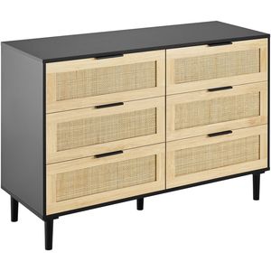 Cómoda Moderna de Madera con 6 Cajones, Armario de Ratán Natural con Estilo Boho, Organizador de Ropa con Almacenamiento Organizado por Cajones - Product Image 1