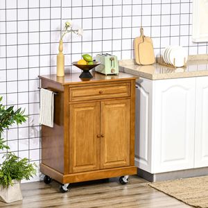 Carrello da Cucina Moderno Marrone con Isola, Cassetto, Mobile Regolabile in Rovere e MDF, 2 Portasciugamani, Portatile su Ruote - Product Image 2