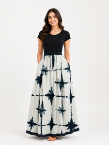 Bohemian Tie-Dye Maxi <b>Skirt</b> Set, <b>Elastic</b> Drawstring A-Line Long <b>Skirt</b>, Rayon Summer Beach Outfits, Two Piece Top <b>Skirt</b> Combo - Product Image 1