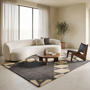 Charcoal Grey <b>Ivory</b> Mustard Abstract Geometric Wool <b>Rug</b> Modern Organic Pattern Non-Slip Eco-Friendly Area Carpet for Living Room - Product Image 3