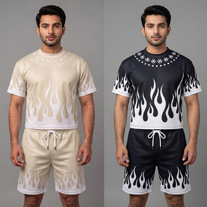 Wholesale Custom for Summer Men's Breathable Polyester/Cotton Fashion Trend Short Sleeved T-shirt Casual Shorts - Product Image 4