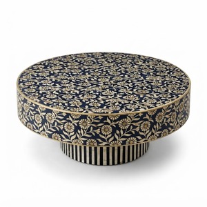 Mesa de Centro Redonda de Lujo Hecha a Mano con Incrustaciones de Hueso, con Intrincado Patrón Floral y Base de Pedestal de Latón para Decoración de Sala de Estar de Alta Gama - Product Image 5