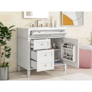 Mobile bagno moderno da 36 pollici con lavabo integrato, 2 cassetti e cassetto a ribalta, mobiletto contenitore per bagno con lavabo singolo - Product Image 3