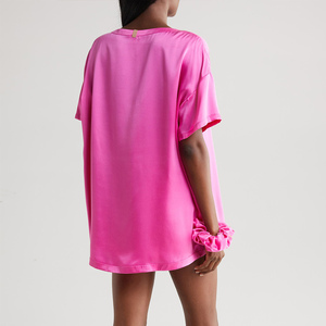 Pijamas de noche 100% seda para mujer, conjunto de pijamas de talla grande con pantalones de manga 3/4, ropa de dormir, pijamas de ocio para estar en casa. - Product Image 3