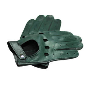 Dark Green Driving <b>Gloves</b> Perforated Leather Breathable Summer Fashion Snap Button Classic Style Mens Car Driving <b>Gloves</b> - Product Image 2