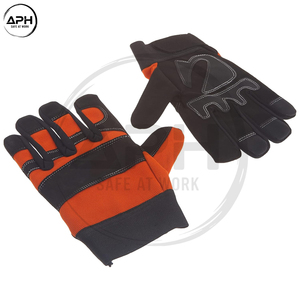 Gants de coupe pour tronçonneuse orange haute visibilité avec paume renforcée noire et sangle de poignet réglable – Équipement d'arboriste - Product Image 2