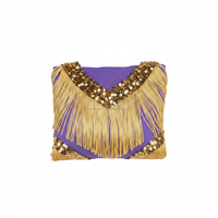 Costume de danse majorette personnalisé pour femme, combinaison à découpes avec franges et sequins or et violet, uniforme de performance OEM