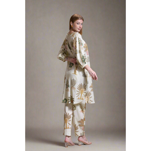 Ensemble Kurta pour femmes en tissu Cream Palm, style exotique - Product Image 5