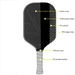 Usapa 승인 pp 벌집 코어 16mm T700 탄소 섬유 표면 열성형 피클볼 패들 길쭉한 핸들 패들 라켓