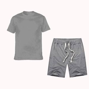 Conjunto de Camiseta y Pantalones Cortos Casuales de Verano para Hombre, Color Naranja, Cuello Redondo, Tejido de Punto, Color Sólido, 100% Algodón, Talla Grande, Holgado y Cómodo - Product Image 2
