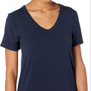 T-shirts en coton pour femmes de haute qualité, écologiques, couleur unie, col en V, décoration boutonnée, respirants, séchage rapide, été, manches courtes - Product Image 1